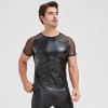 Men's Sexy Matte Leather Vest Shiny Short Sleeved T-shirt Sporty Top Performance Costume N842