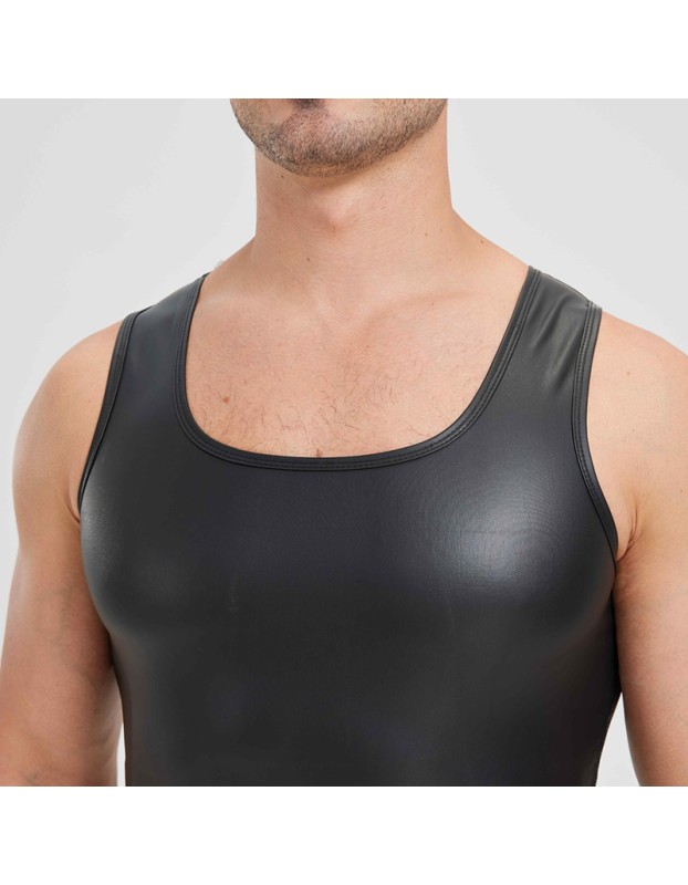 Men's Sexy Charming Matte Leather Vest Shiny Leather Sleeveless T-shirt Tight Fitting Costume N836