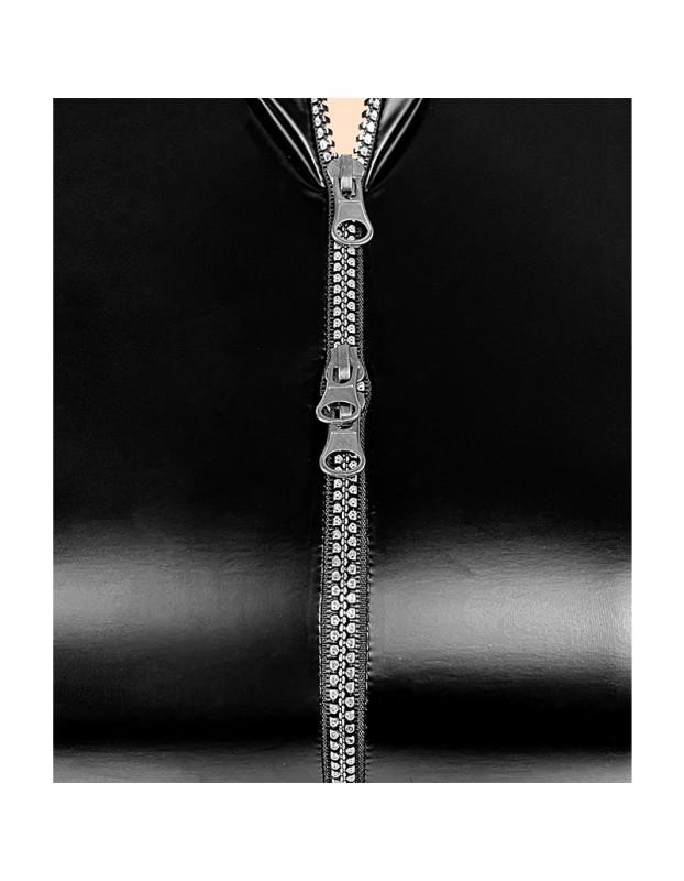 Sexy Zipper Open-Crotch Latex Shiny PU Sex Lingerie Oily Patent Leather Nightclub Jumpsuit XX6716