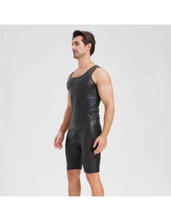 Men's Sexy Charming Matte Leather Vest Shiny Leather Sleeveless T-shirt Tight Fitting Costume N836