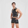 Sexy Men Vest Nightclub Stage Costume Men's Sexy Lingerie Black Patent Leather Vest and Shorts N843