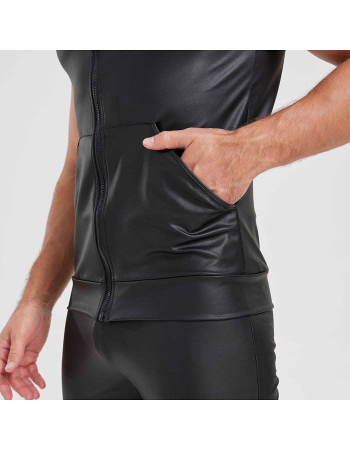 Sexy Shiny Men's Suit Vest Jackets Sporty and Casual Men's Leather Hooded Vests N837