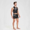 Sexy Men Vest Nightclub Stage Costume Men's Sexy Lingerie Black Patent Leather Vest and Shorts N843