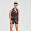 Sexy Men Vest Nightclub Stage Costume Men's Sexy Lingerie Black Patent Leather Vest and Shorts N843