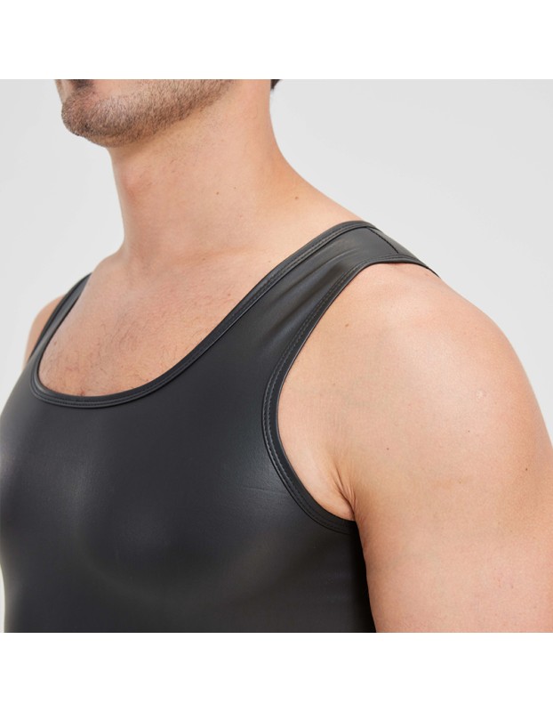 Men's Sexy Charming Matte Leather Vest Shiny Leather Sleeveless T-shirt Tight Fitting Costume N836