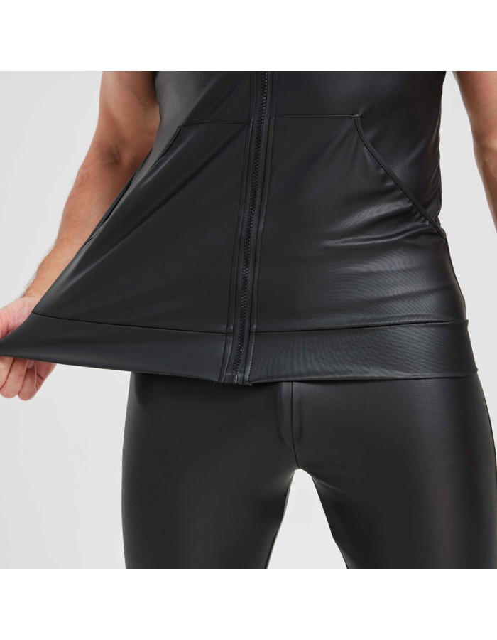 Sexy Shiny Men's Suit Vest Jackets Sporty and Casual Men's Leather Hooded Vests N837