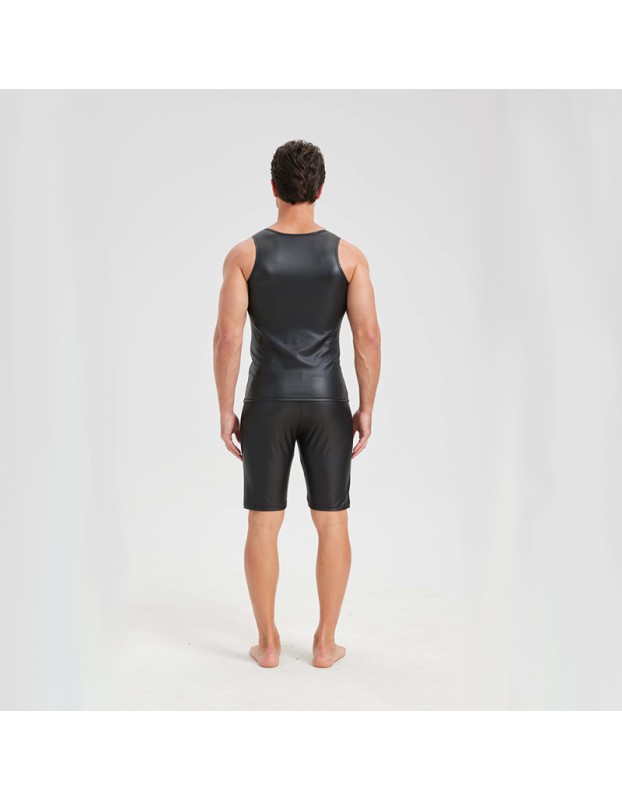 Men's Sexy Charming Matte Leather Vest Shiny Leather Sleeveless T-shirt Tight Fitting Costume N836