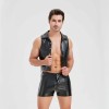 Sexy Men Vest Nightclub Stage Costume Men's Sexy Lingerie Black Patent Leather Vest and Shorts N843