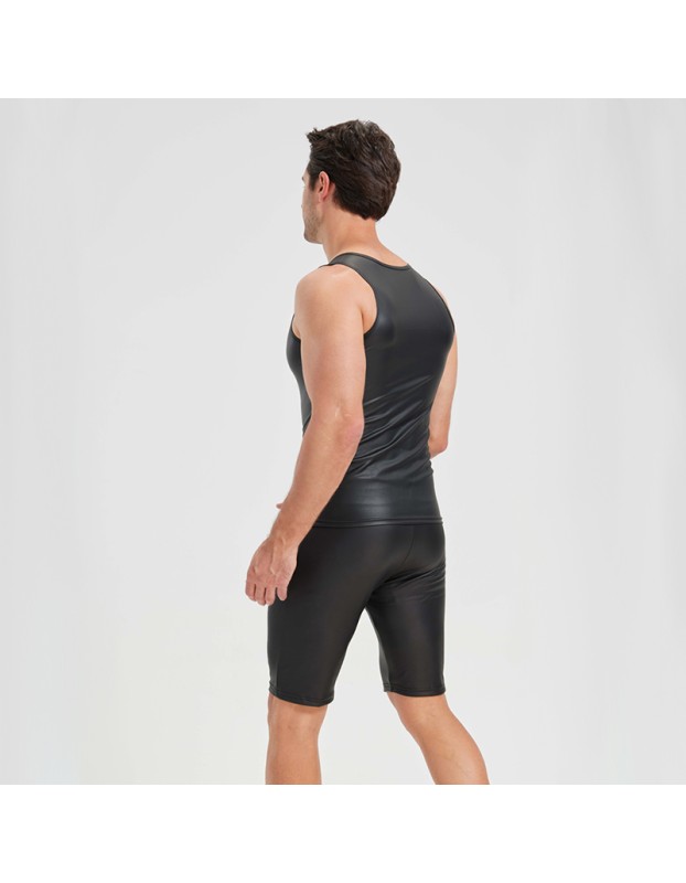 Men's Sexy Charming Matte Leather Vest Shiny Leather Sleeveless T-shirt Tight Fitting Costume N836