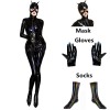 Adult Cat Girl Cosplay Costume Women Sexy Shiny Leather PU Zipper Open Crotch Bodysuit XX69039