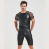 Men's Sexy Matte Leather Vest Shiny Short Sleeved T-shirt Sporty Top Performance Costume N842