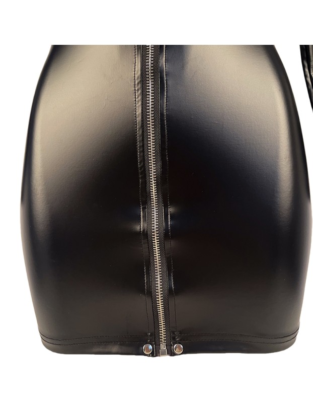 Zipper Bodysuit Dress PU Sex Underwear Oily Surface Patent Leather Nightclub Tight-Fitting Outfit XX6702