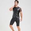 Men's Sexy Matte Leather Vest Shiny Short Sleeved T-shirt Sporty Top Performance Costume N842