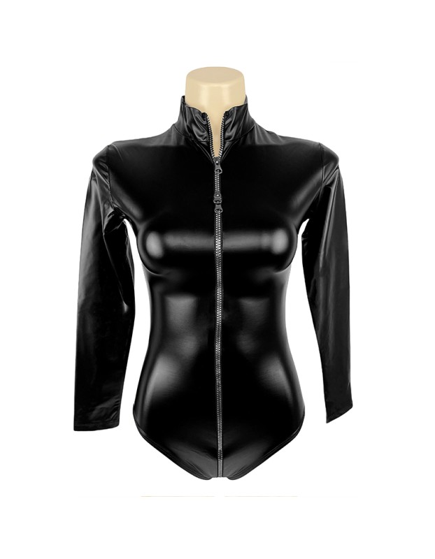 Sexy Zipper Open-Crotch Latex Shiny PU Sex Lingerie Oily Patent Leather Nightclub Jumpsuit XX6716