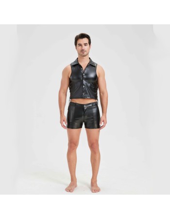 Sexy Men Vest Nightclub Stage Costume Men's Sexy Lingerie Black Patent Leather Vest and Shorts N843
