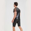 Men's Sexy Matte Leather Vest Shiny Short Sleeved T-shirt Sporty Top Performance Costume N842