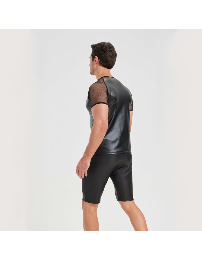 Men's Sexy Matte Leather Vest Shiny Short Sleeved T-shirt Sporty Top Performance Costume N842