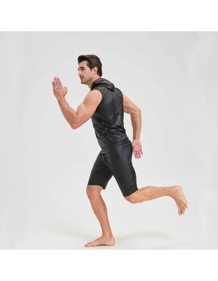 Sexy Shiny Men's Suit Vest Jackets Sporty and Casual Men's Leather Hooded Vests N837