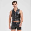 Sexy Men Vest Nightclub Stage Costume Men's Sexy Lingerie Black Patent Leather Vest and Shorts N843