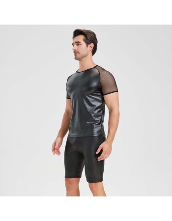 Men's Sexy Matte Leather Vest Shiny Short Sleeved T-shirt Sporty Top Performance Costume N842