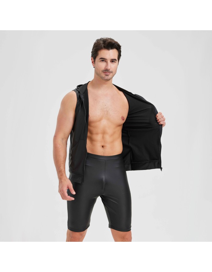 Sexy Shiny Men's Suit Vest Jackets Sporty and Casual Men's Leather Hooded Vests N837