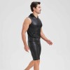 Sexy Shiny Men's Suit Vest Jackets Sporty and Casual Men's Leather Hooded Vests N837