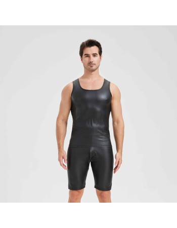 Men's Sexy Charming Matte Leather Vest Shiny Leather Sleeveless T-shirt Tight Fitting Costume N836