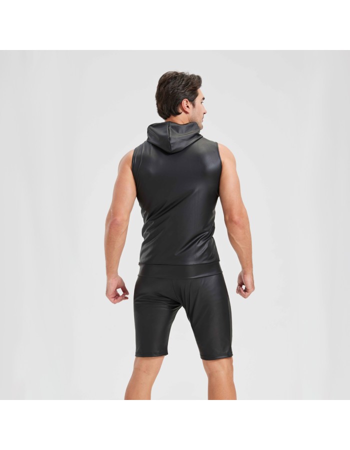 Sexy Shiny Men's Suit Vest Jackets Sporty and Casual Men's Leather Hooded Vests N837