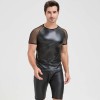 Men's Sexy Matte Leather Vest Shiny Short Sleeved T-shirt Sporty Top Performance Costume N842