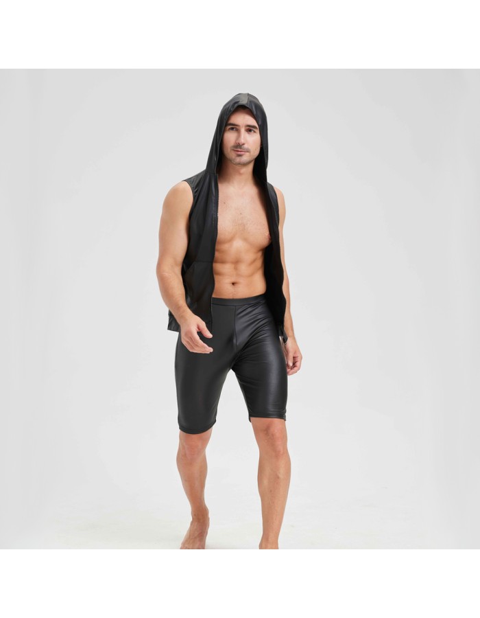 Sexy Shiny Men's Suit Vest Jackets Sporty and Casual Men's Leather Hooded Vests N837