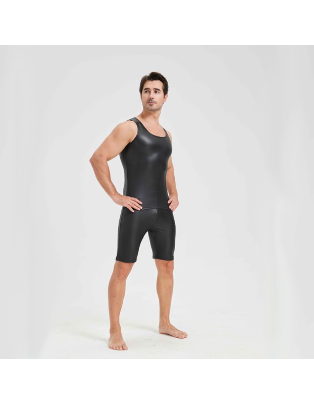 Men's Sexy Charming Matte Leather Vest Shiny Leather Sleeveless T-shirt Tight Fitting Costume N836