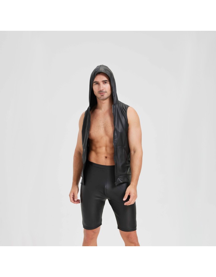 Sexy Shiny Men's Suit Vest Jackets Sporty and Casual Men's Leather Hooded Vests N837