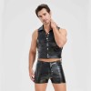 Sexy Men Vest Nightclub Stage Costume Men's Sexy Lingerie Black Patent Leather Vest and Shorts N843