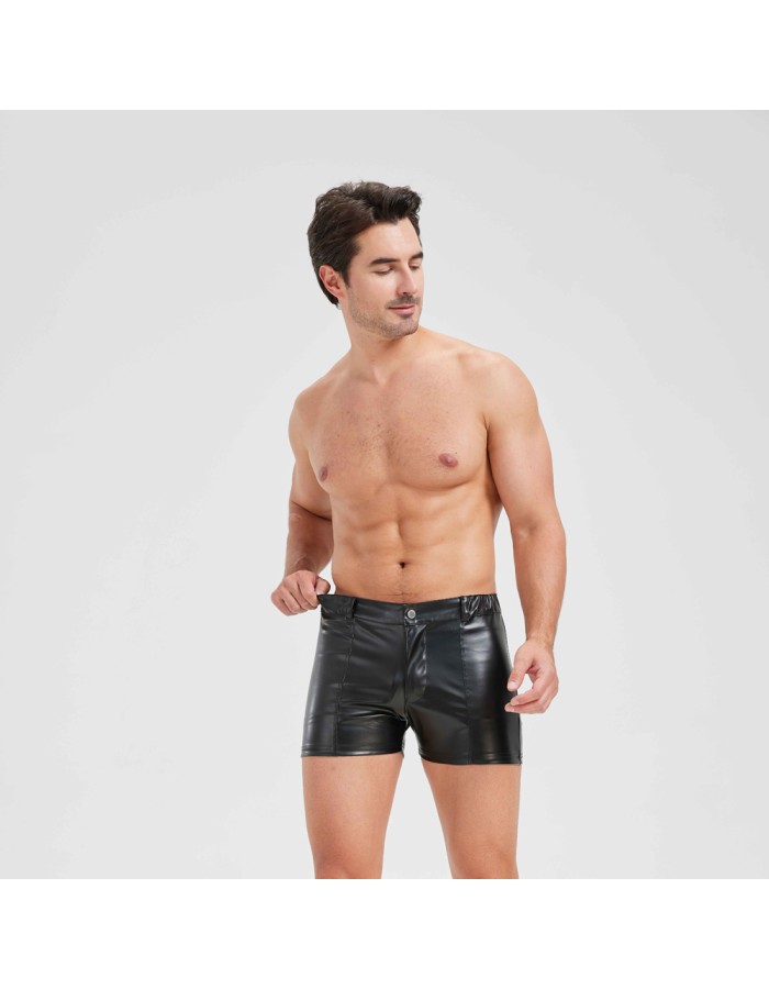 Sexy Men Vest Nightclub Stage Costume Men's Sexy Lingerie Black Patent Leather Vest and Shorts N843