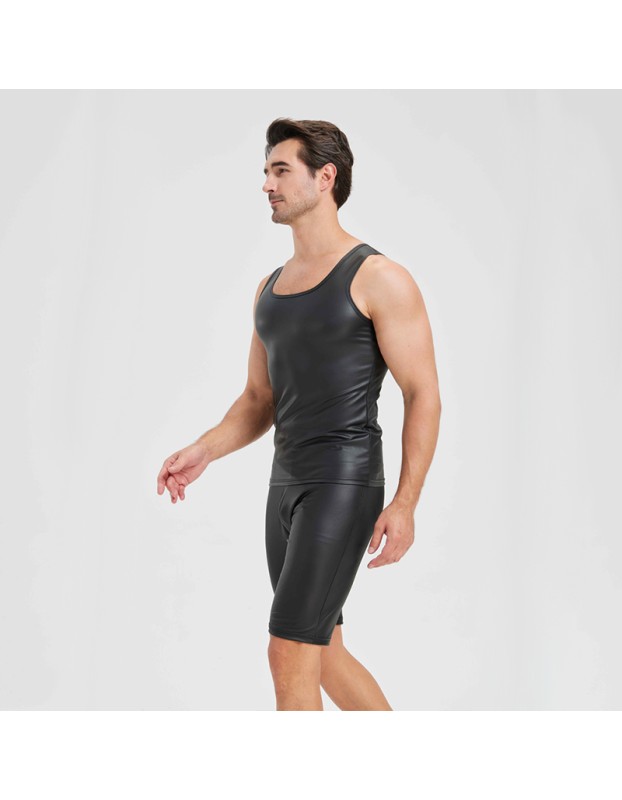 Men's Sexy Charming Matte Leather Vest Shiny Leather Sleeveless T-shirt Tight Fitting Costume N836