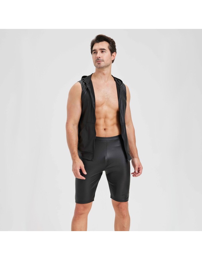 Sexy Shiny Men's Suit Vest Jackets Sporty and Casual Men's Leather Hooded Vests N837