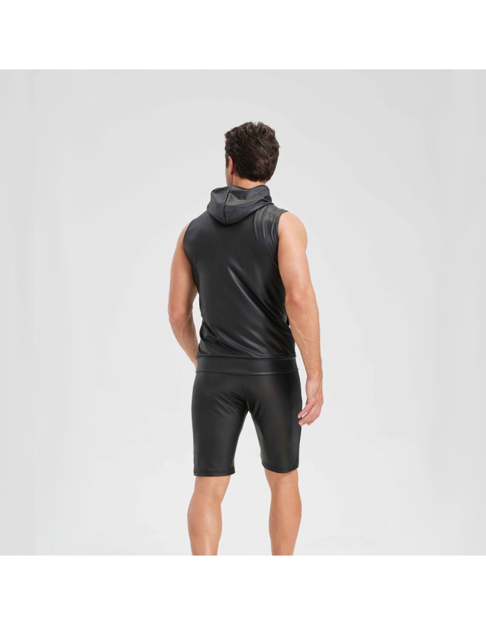 Sexy Shiny Men's Suit Vest Jackets Sporty and Casual Men's Leather Hooded Vests N837