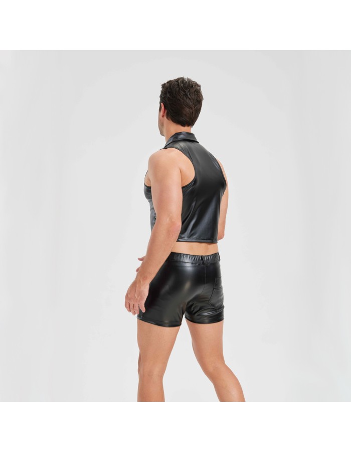 Sexy Men Vest Nightclub Stage Costume Men's Sexy Lingerie Black Patent Leather Vest and Shorts N843