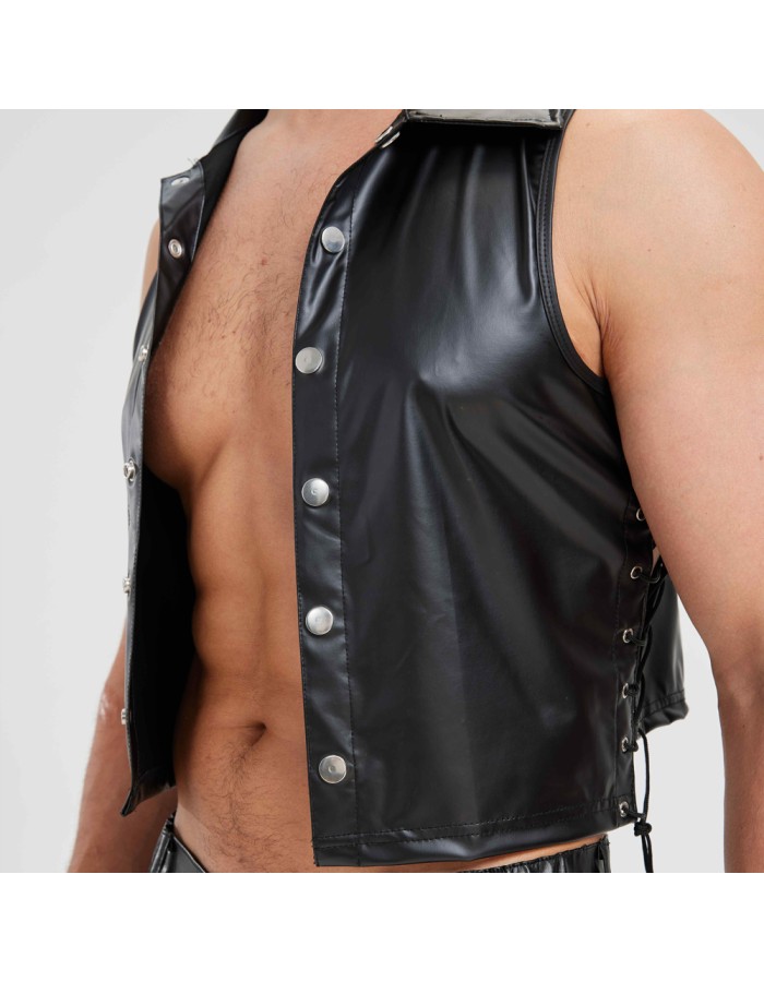 Sexy Men Vest Nightclub Stage Costume Men's Sexy Lingerie Black Patent Leather Vest and Shorts N843