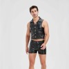 Sexy Men Vest Nightclub Stage Costume Men's Sexy Lingerie Black Patent Leather Vest and Shorts N843