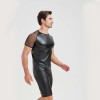 Men's Sexy Matte Leather Vest Shiny Short Sleeved T-shirt Sporty Top Performance Costume N842