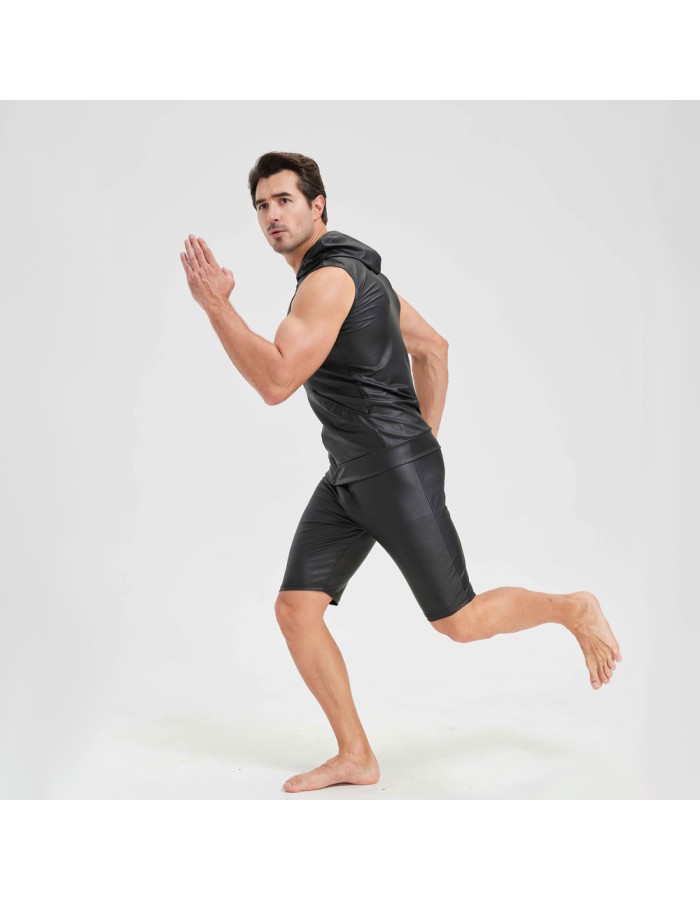 Sexy Shiny Men's Suit Vest Jackets Sporty and Casual Men's Leather Hooded Vests N837