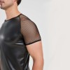 Men's Sexy Matte Leather Vest Shiny Short Sleeved T-shirt Sporty Top Performance Costume N842
