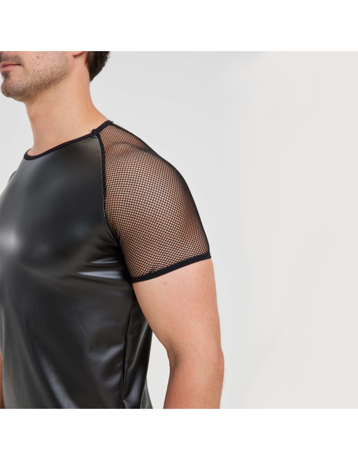 Men's Sexy Matte Leather Vest Shiny Short Sleeved T-shirt Sporty Top Performance Costume N842