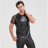 Men's Sexy Matte Leather Vest Shiny Short Sleeved T-shirt Sporty Top Performance Costume N842