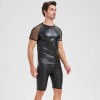 Men's Sexy Matte Leather Vest Shiny Short Sleeved T-shirt Sporty Top Performance Costume N842