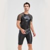 Men's Sexy Matte Leather Vest Shiny Short Sleeved T-shirt Sporty Top Performance Costume N842