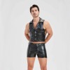 Sexy Men Vest Nightclub Stage Costume Men's Sexy Lingerie Black Patent Leather Vest and Shorts N843