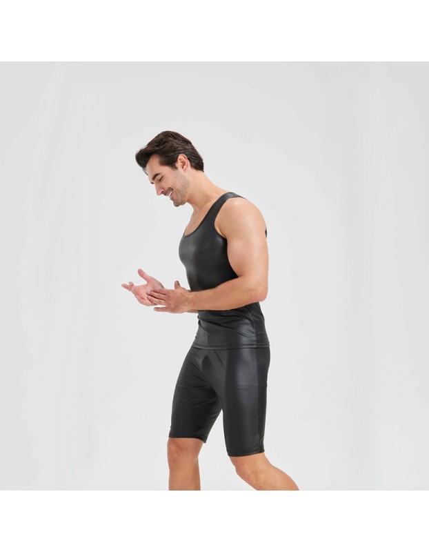 Men's Sexy Charming Matte Leather Vest Shiny Leather Sleeveless T-shirt Tight Fitting Costume N836