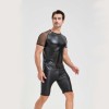 Men's Sexy Matte Leather Vest Shiny Short Sleeved T-shirt Sporty Top Performance Costume N842